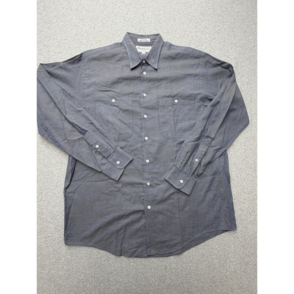 Vintage Burberrys Dress Shirt Mens 16.5 36/37 Blue Check Classic‎ Fit USA